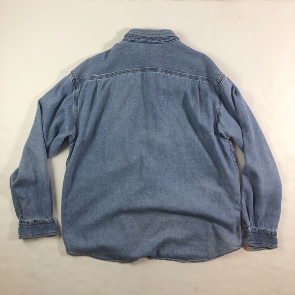 Vintage 90s Disney Store Distressed Embroidered Mickey Mouse Pocket Denim Shirt - Picture 6 of 10